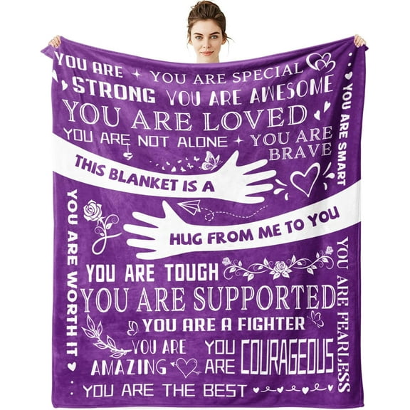 Healing Hug Blanket 60"x50", Encouragement Inspirational Thinking of You Gifts for Women, Chemotherapy Must Haves, Get Well Gifts for Women After Surgery, Purple