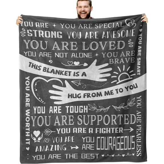 Healing Hug Blanket 60"x50", Inspirational Gifts for Men, Comfort Items Chemo Patients, After Surgery Recovery Gifts, Cancer Get Well Gifts for Men, Grey