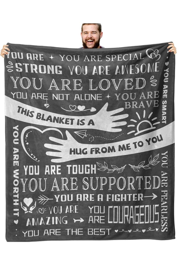 Healing Hug Blanket 60"x50", Inspirational Gifts for Men, Comfort Items Chemo Patients, After Surgery Recovery Gifts, Cancer Get Well Gifts for Men, Grey