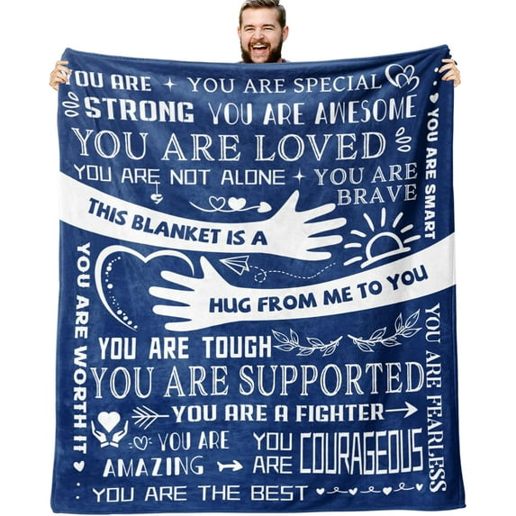 Healing Hug Blanket 60"x50", Inspirational Gifts for Men, Comfort Items Chemo Patients, After Surgery Recovery Gifts, Cancer Get Well Gifts for Men, Grey