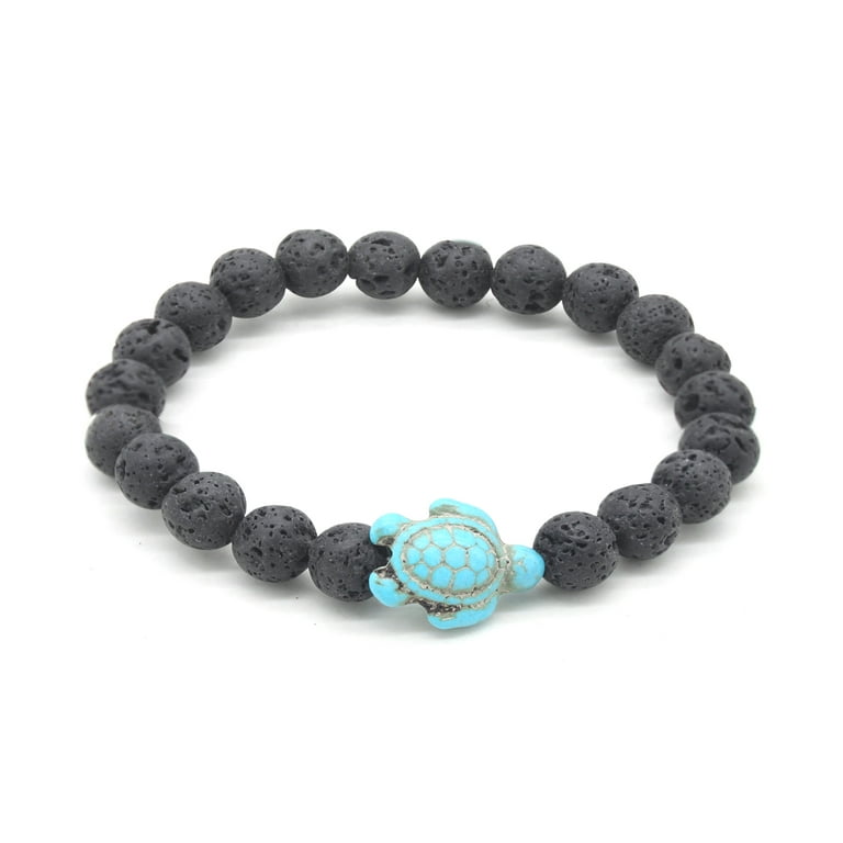Healing Lava Stone and Genuine Handmade Turquoise Hawaiian Sea Turtle Bracelet
