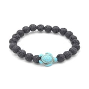 Healing Lava Stone and Genuine Handmade Turquoise Hawaiian Sea Turtle Bracelet