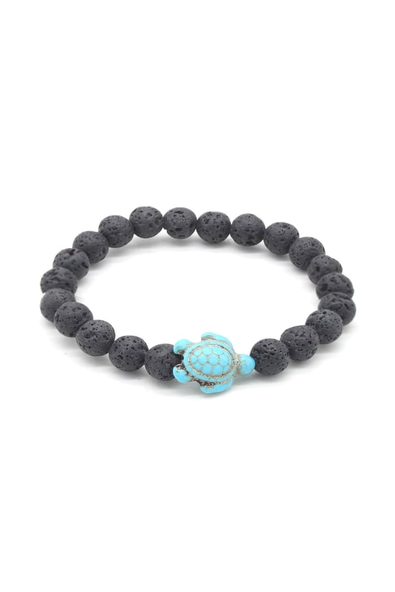 Healing Lava Stone and Genuine Handmade Turquoise Hawaiian Sea Turtle Bracelet