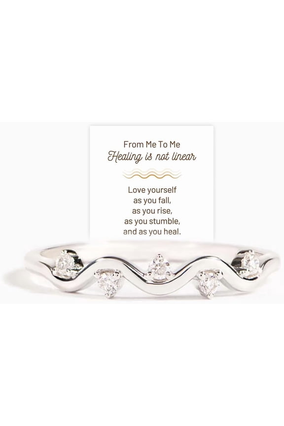 Healing Is Not Linear Self Love Highs And Lows Wave Rings for Woman, Stacking Ups and Downs Self Love Rings, Inspirational Wave Encouraged Ring Jewelry Gift for Her