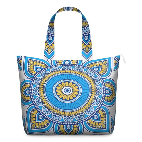 Healing Meditation Mala Duffel Abstract Trippy Travel Tote with Geometric Pattern, Spiritual Boho Style