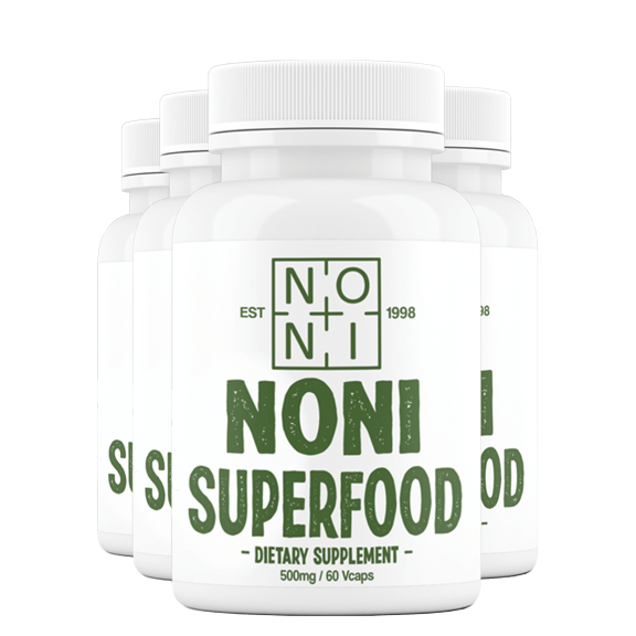 Healing Noni - Noni Fruit Powder Capsules - 4 Pack (60ct 500mg Veggie Caps)