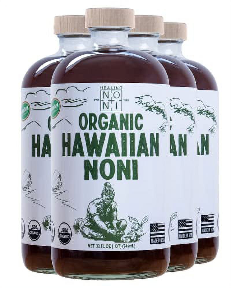 Healing Noni Organic Hawaiian Noni Juice 4 Pack of 32oz Glass