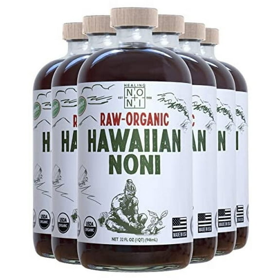 Healing Noni - Raw Organic Hawaiian Noni Juice - 12 Pack of 32oz Glass Bottles