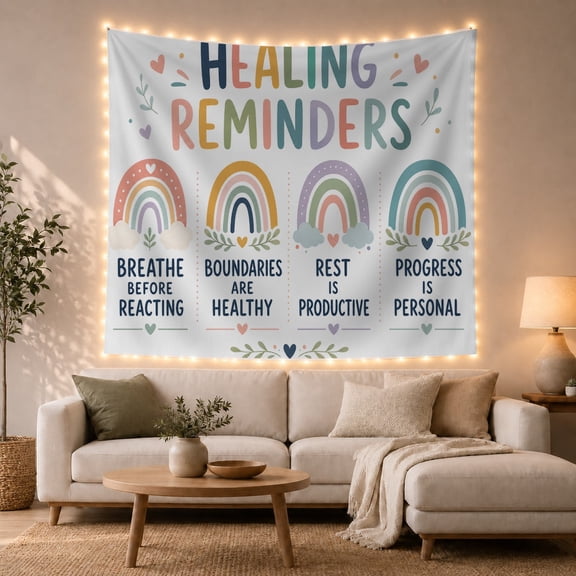Healing Reminders Quote With Color Columns, Inspirational Minimalist Style for Self Care Lovers, Motivational Wall Decor, Thank You Gift Tapestry Wall Hanging for Bedroom and Dorm