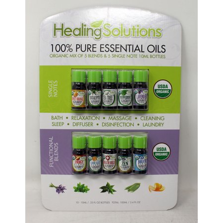 Healing Solutions 100% Pure Essential Blends & Single Note Oils 10 Pieces