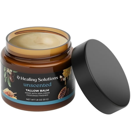 Healing Solutions Whipped Beef Tallow & Honey Balm – Unscented, All-Natural Moisturizer for Face & Body, 1.8 oz