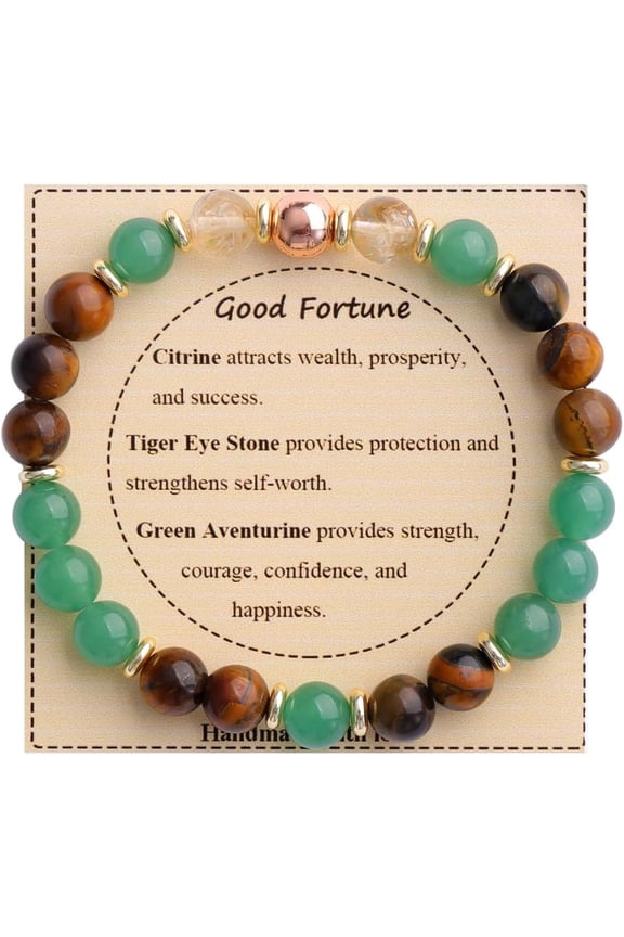 Healing Stone Bead Bracelet for Women, Natural Gemstones Balance Protection Bracelet, Spiritual Crystal Beads Bracelet Anxiety Relief with Meaning Card