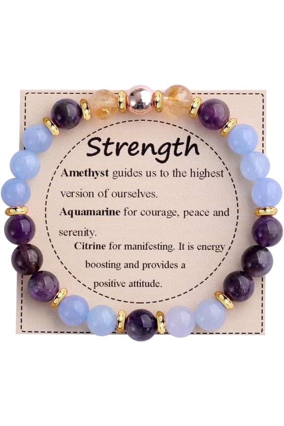 Healing Stone Bead Bracelet for Women, Natural Gemstones Balance Protection Bracelet, Spiritual Crystal Beads Bracelet Anxiety Relief with Meaning Card
