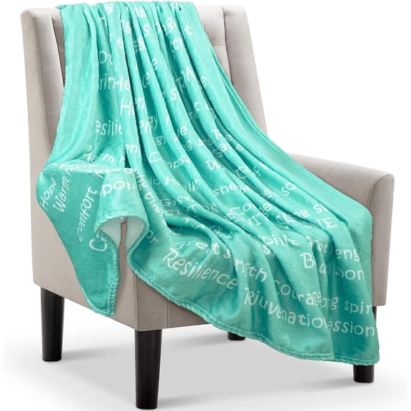 Healing Thoughts Throw Blanket | Positive Energy | Compassion | Warm Hugs| Inspirational Blanket | Get Well Gifts for Women | Comfort Chemo Blanket | Breast Cancer Gifts for Women | 50" x 60" Teal