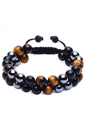 Healing Tigers Eye Black Obsidian Hematite 8mm Stone Beads Good Luck Triple Protection Bracelet for Men Women