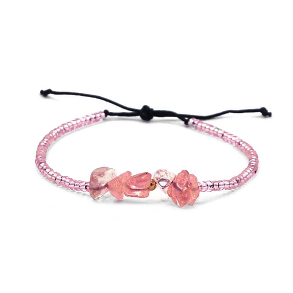 Healing Tumbled Chip Stone Seed Beaded String Adjustable Pull Tie Bracelet - Handmade Jewelry Boho Accessories