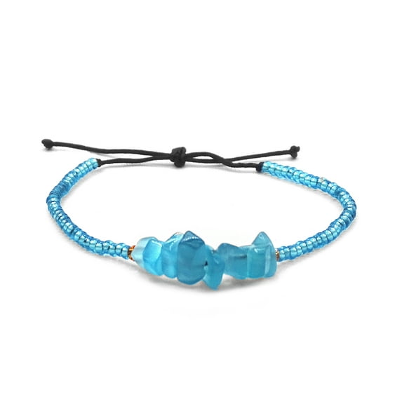 Healing Tumbled Chip Stone Seed Beaded String Adjustable Pull Tie Bracelet - Handmade Jewelry Boho Accessories