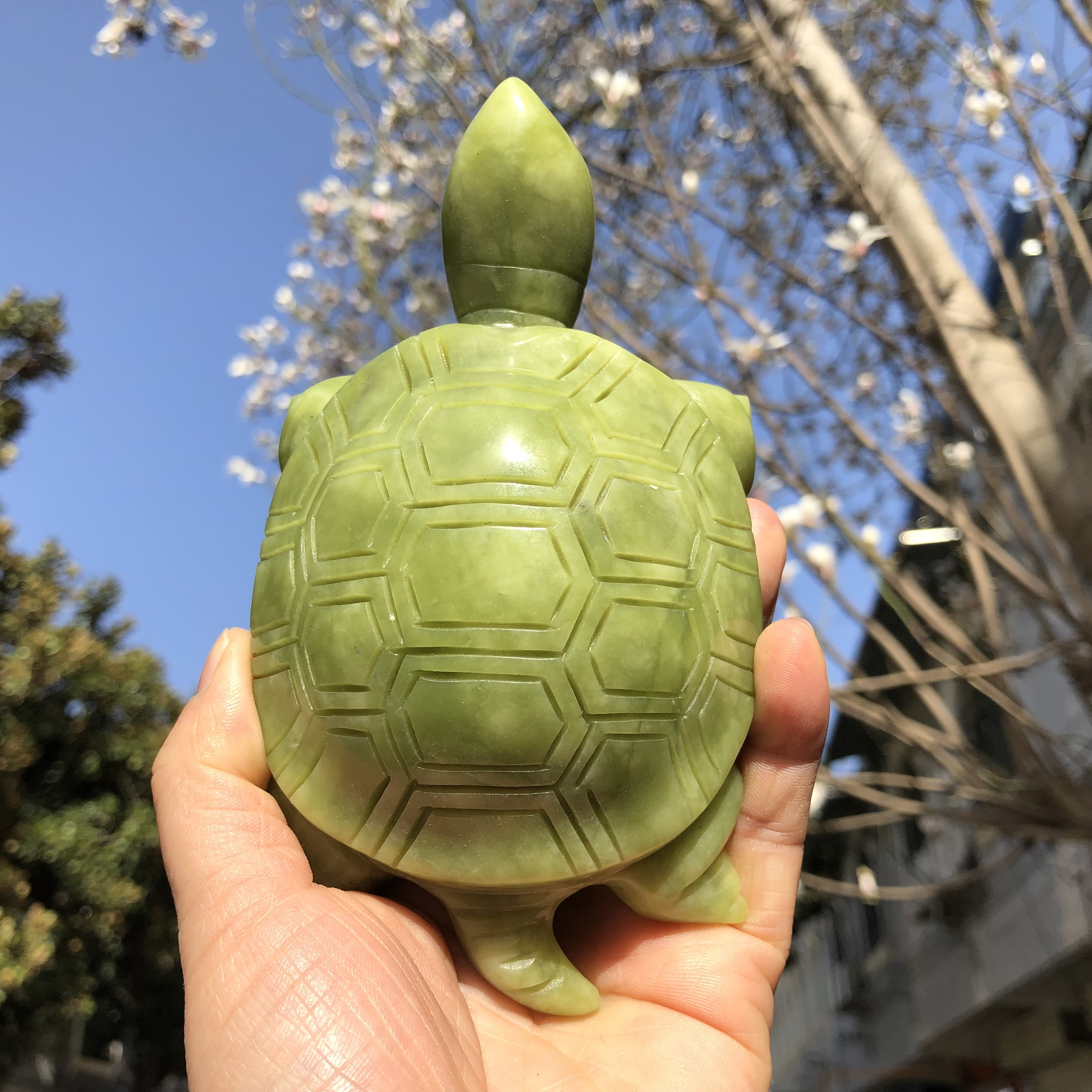 Healing reiki Nephrite Stone Carved green Jade longevity turtle statue