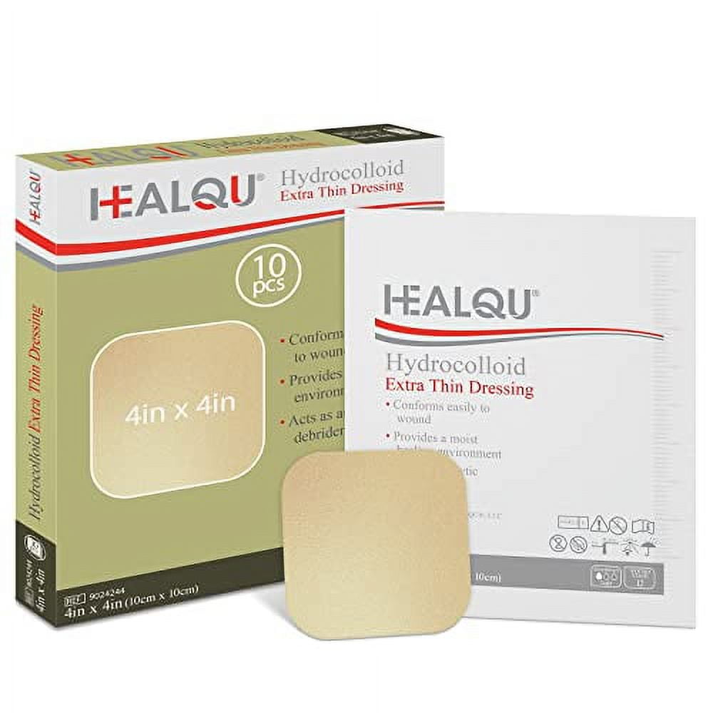 Healqu Hydrocolloid Wound Dressing 4x4" Thin Box of 10 Large