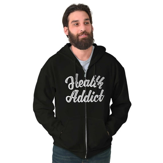 Health Addict Vegetarian Vegan Diet Unisex Fleece Graphic Zip Up Hoodie Brisco Brands 2X