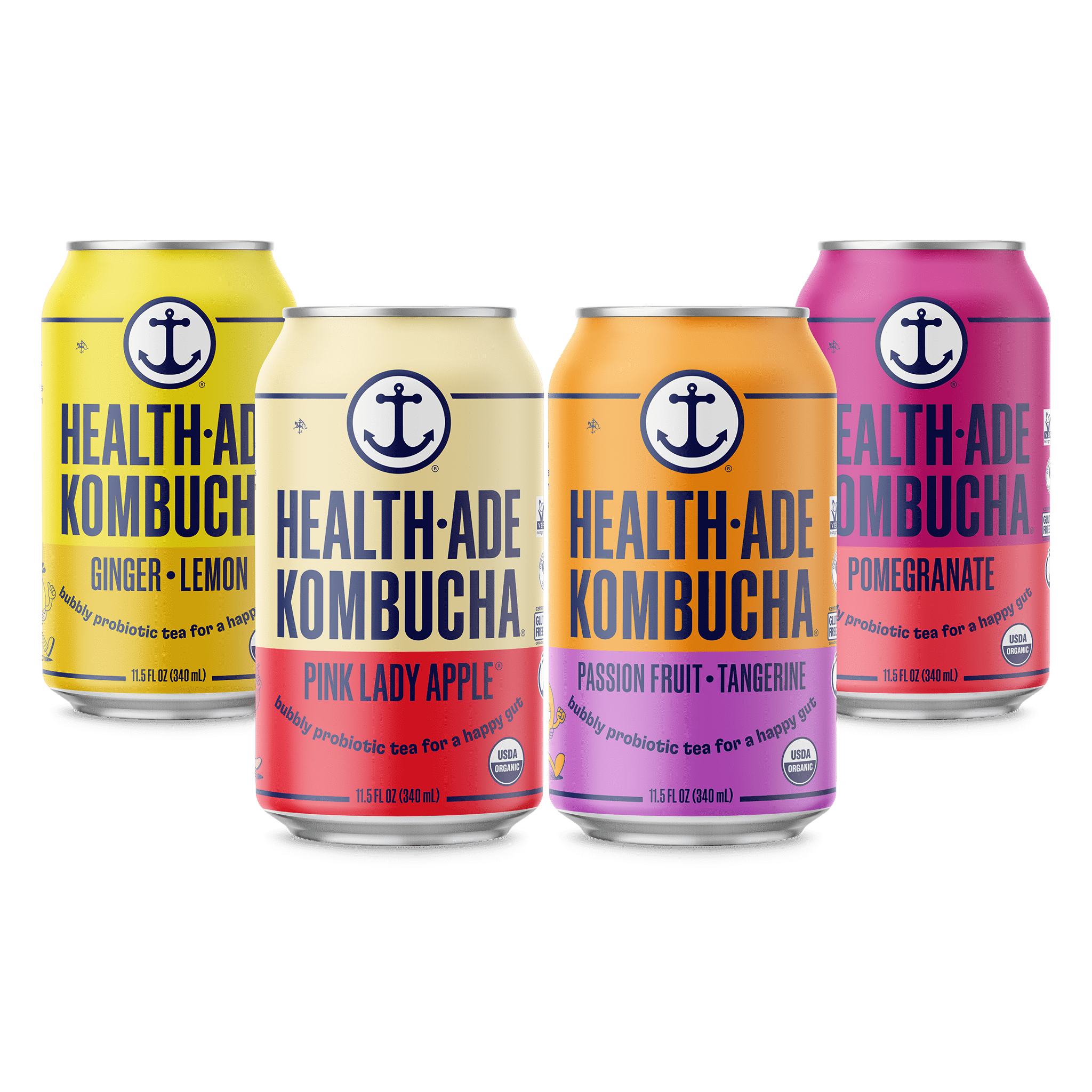 HealthAde Kombucha, Fab Four Variety Pack, 11.5 fl oz, 12 Ct, Cans