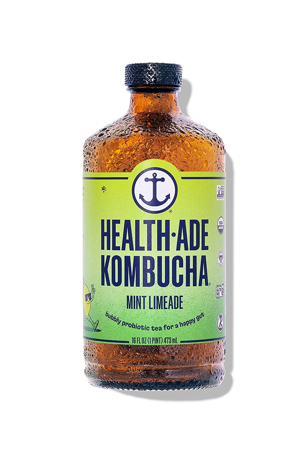 HealthAde Kombucha, Mint Limeade, 16 fl oz, 12 Ct, Bottles