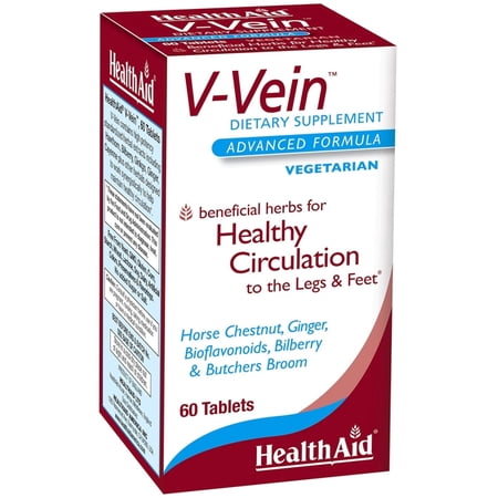 HealthAid V-Vein, Horse Chestnut, Ginger, Bilberry, Bioflavonoids & Butcher’s Broom, Circulation Support, 60 Vegetarian Tablets