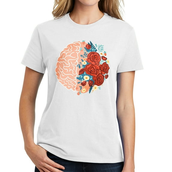 Health Awareness with Rose Graphic Design Ladies Big Size Soft Spun Cotton Essential T-Shirt - White 4XL