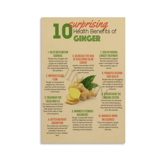 Health Benefits of Ginger Poster Food Health Canvas Painting Posters And Historical Figures Canvas Art Wall Decorations for Living Rooms And Bedrooms