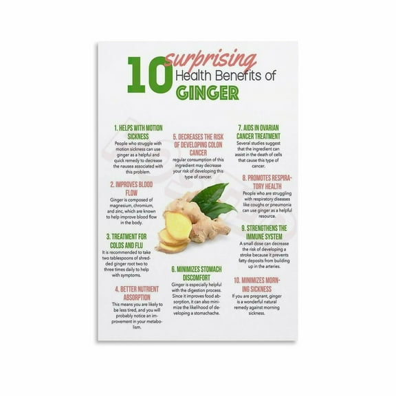 Health Benefits of Ginger Poster Food Health Canvas Painting Posters And Prints Wall Art for Living Room Bedroom Decor 08x12inch(20x30cm)
