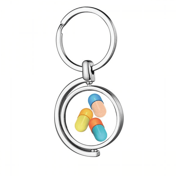 Health Care Products Capsule Pill Pattern Rotating Keychain Metal Keyring Holder