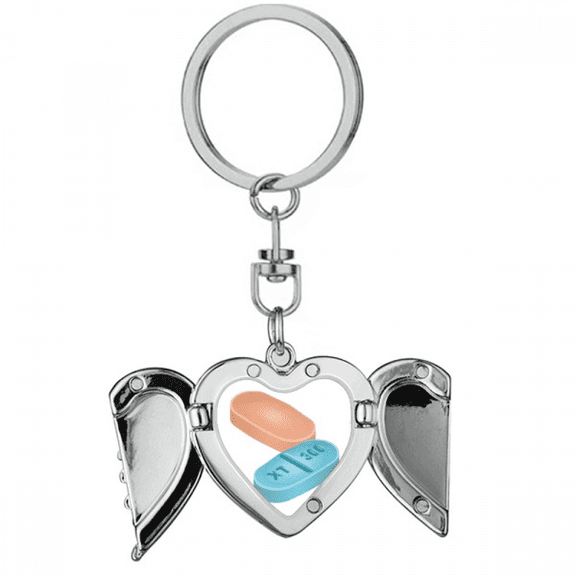 Health Care Products Pill Illustration Pattern Heart Angel Wing Key Chain Holder