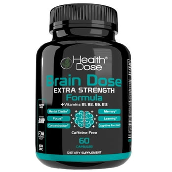 Health Dose Brain Dose Premium Nootropics - Mental Focus, Natural Energy & Vitamins - Caffeine-Free, 60-Count - For Men & Women.