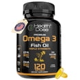 thumbnail image 1 of Health Dose Premium Omega 3 Fish Oil. Lemon flavor. 2000 mg. Triple Strength. EPA + DHA. Immune Support, Heart, Brain, Joints, Skin. No Fish Burps. Gluten-Free, Non-GMO. 120 Softgels. 2 Month Supply, 1 of 10