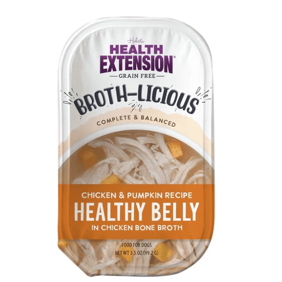 Health Extension Broth-Licious Chicken & Pumpkin in Bone Broth - Grain-Free, Ready-to-Serve Meal, Supports Healthy Digestion, 3.5 oz Cup