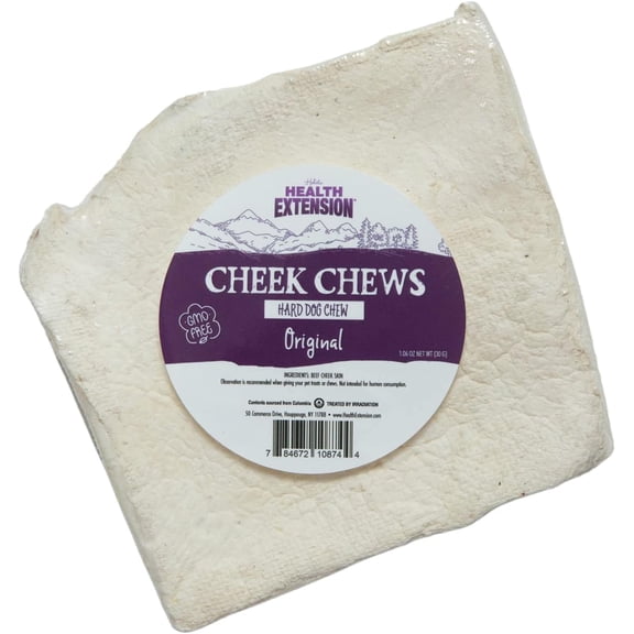 Health Extension Cheek Chew Plain Flavor (1pc) | Non GMO | All Life Stages | Hard Dog Chew | Durable Dog Chew | Beef Collagen | Ideal and Stomach Safe
