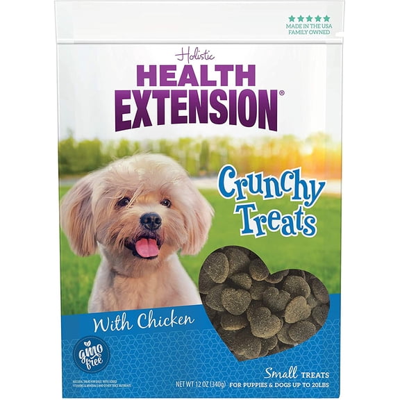 Health Extension Crunchy Dog Treat Chicken Heart Recipe (12 Oz)| For Small Dogs and Puppies | Wheat and Gluten Free | Small Size Treats | 3cal Per One