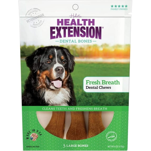 Health Extension Dental Bones Fresh Breath Size Large (3pk) | Dental Teeth Cleaning & Breath Freshener | Maintains Healthy Gums | Fights Plaque