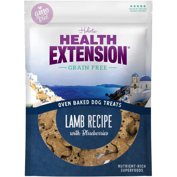 Health Extension Oven-baked Dry Dog Treat Lamb with Blueberries Recipe (2.25oz) | Nutrient-Rich Superfoods | GMO Free | Perfect for Training | All Life Stages