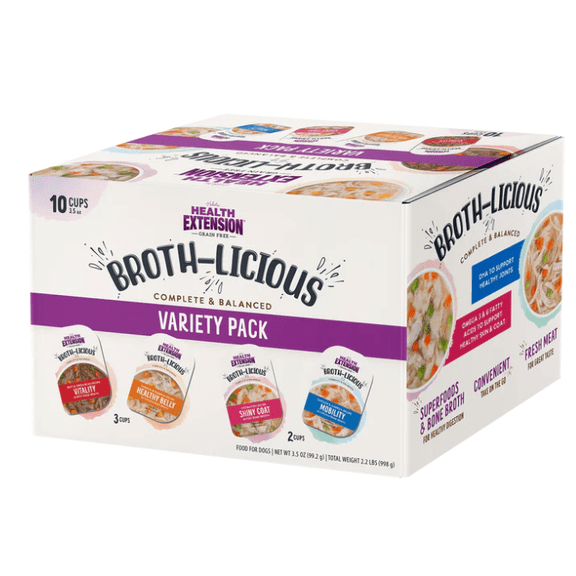 Health Extension Wet Dog Food Broth-Licious - Variety Box (Case of 10)(3.5 Oz)
