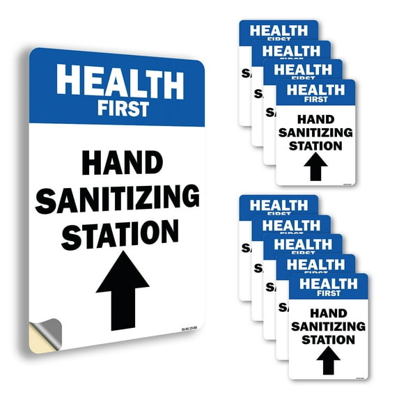 Health First Hand Sanitizing Station Public Safety Vinyl Decal Label 10 Inch x 7 Inch - 10 Pack