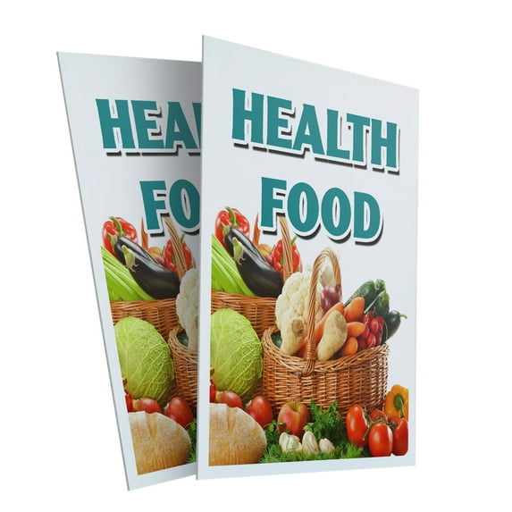 Health Food (2-PACK) 24" x 36" Plastic Signs | Sign Insert 4mm Corrugated Plastic Signs Storefront Window Poster
