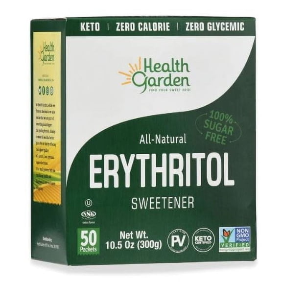 Health Garden Erythritol Zero Calorie Sugar Substitute Packets, 50 Count