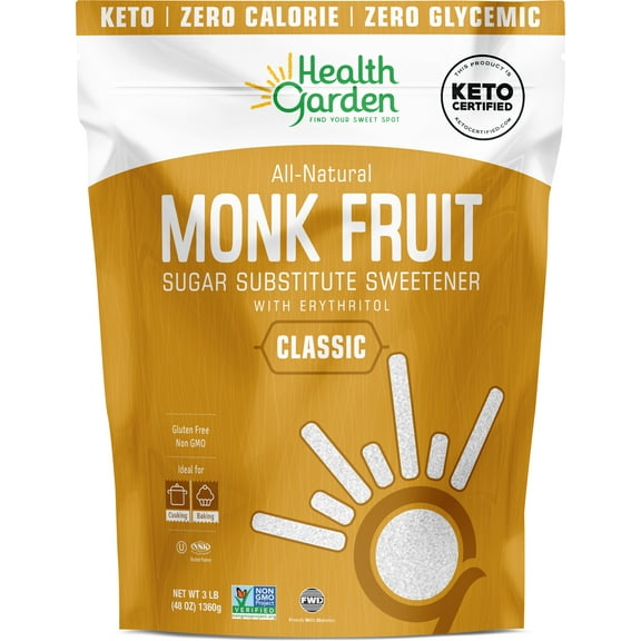 Health Garden Keto Certified, All Natural Monk Fruit Sugar Substitute Sweetener, 3 lbs