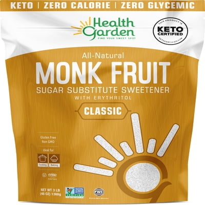 Health Garden Keto Monk Fruit Sweetener, Natural Sugar Substitute, 3 lbs