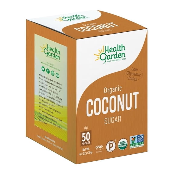 Health Garden Organic Coconut Sugar Packets, Low Glycemic, 50 Count Sugar Substitute