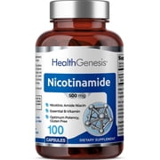 Health Genesis B-3 Nicotinamide 500 mg 100 Caps - Flush-Free Niacin Formula for Skin & NAD+ Support