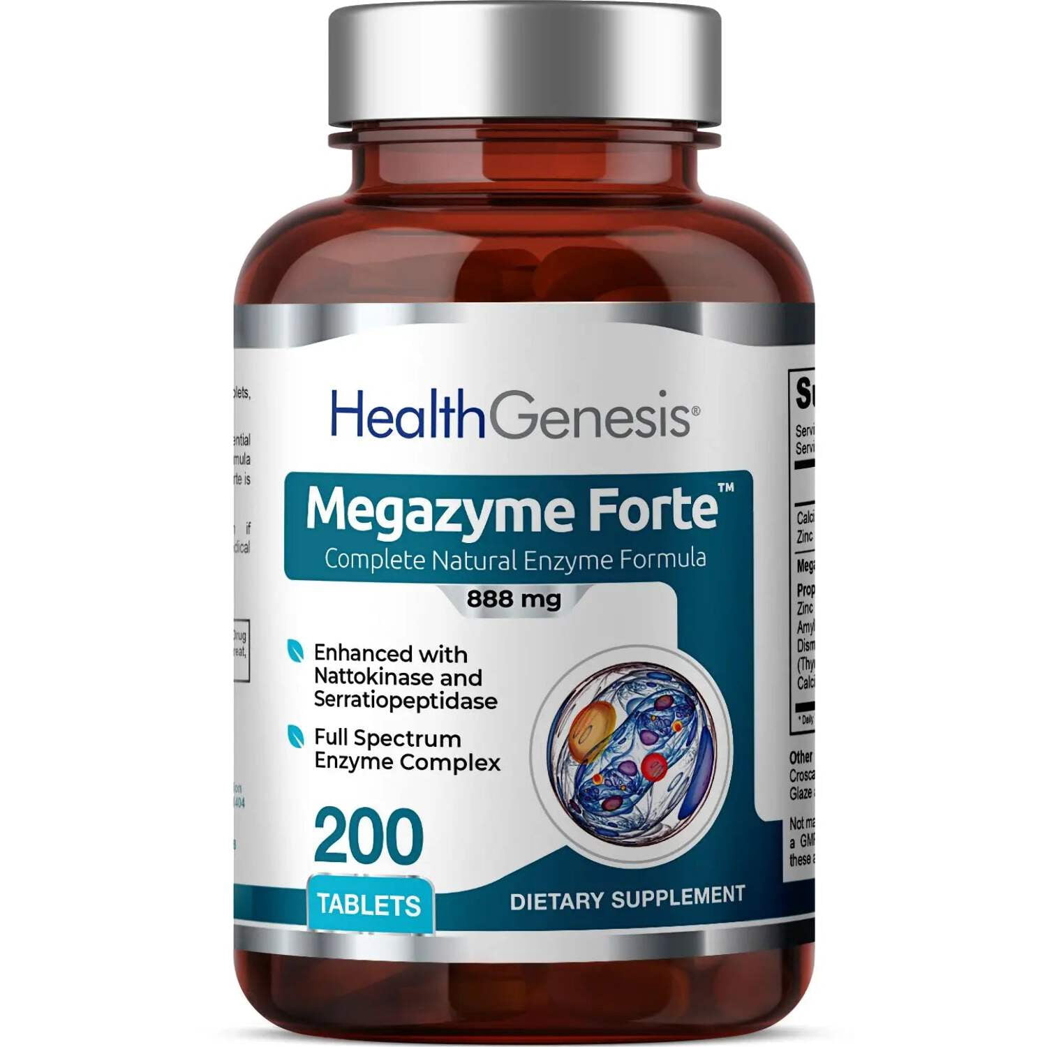 Health Genesis Megazyme Forte 200 Tablets - Natural Plant Proteolytic Enzymes Nattozimes Serrazimes Supports Digestive System Immune Health