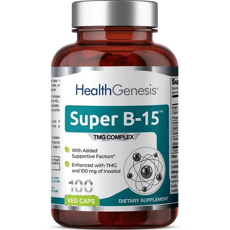 Health Genesis Super B-15 100 Vcaps - Niacin Calcium Choline Inositol DMG TMG - Supports Healthy Oxygen Energy Levels