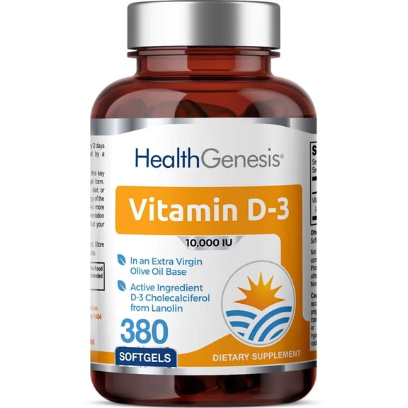 Health Genesis Vitamin D3 10000 IU 380 Softgels | Bone Immune Support Olive Oil